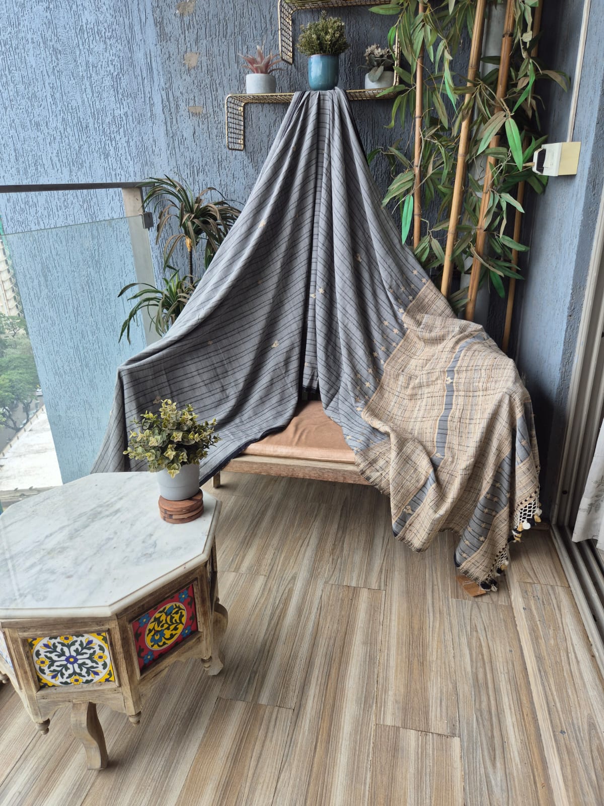 Grey Kala Cotton Kutchi Weave Saree