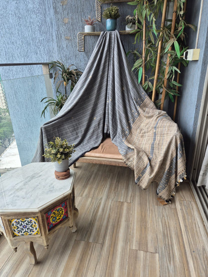 Grey Kala Cotton Kutchi Weave Saree