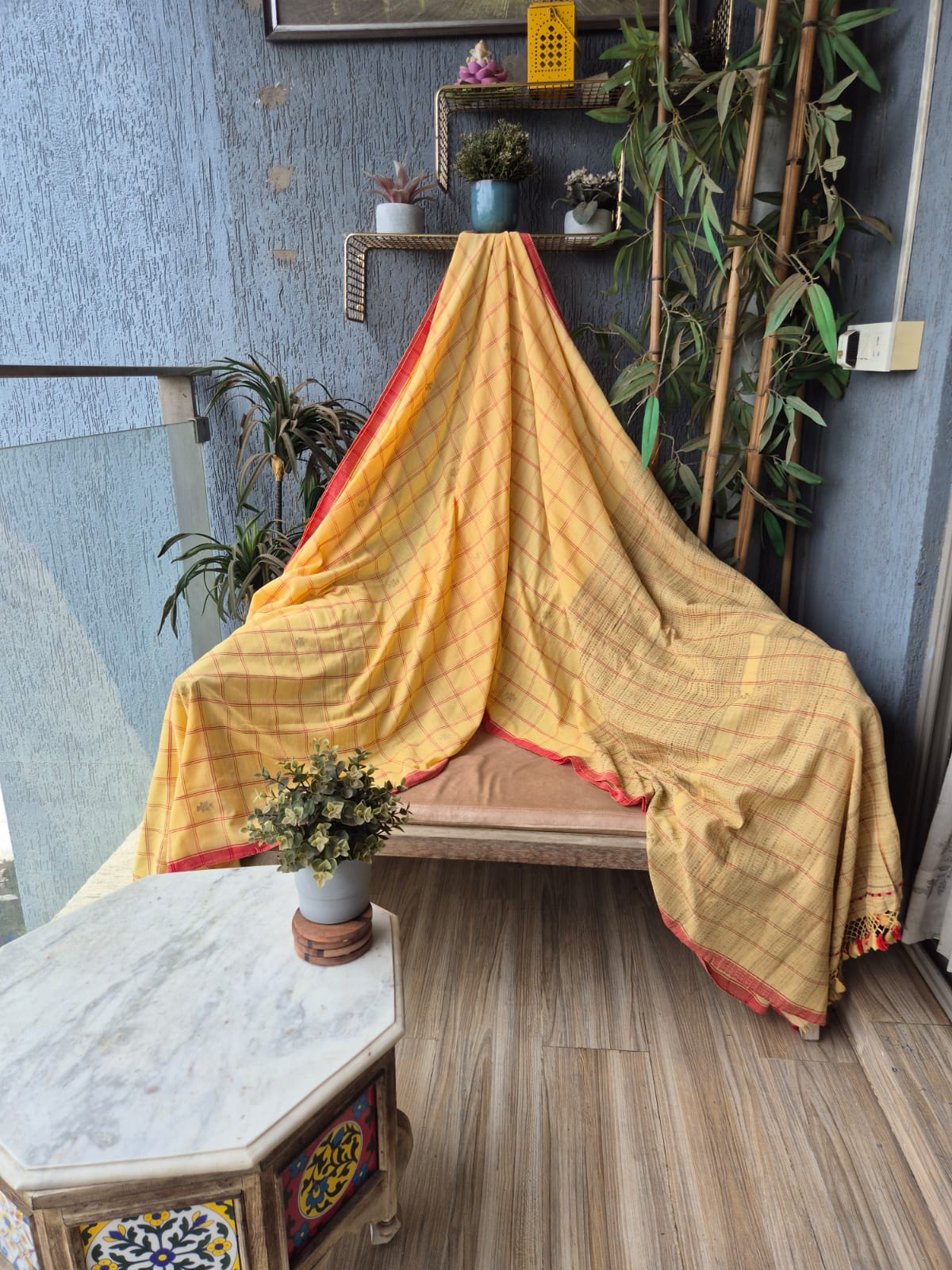 Yellow Kala Cotton Kutchi Weave Saree