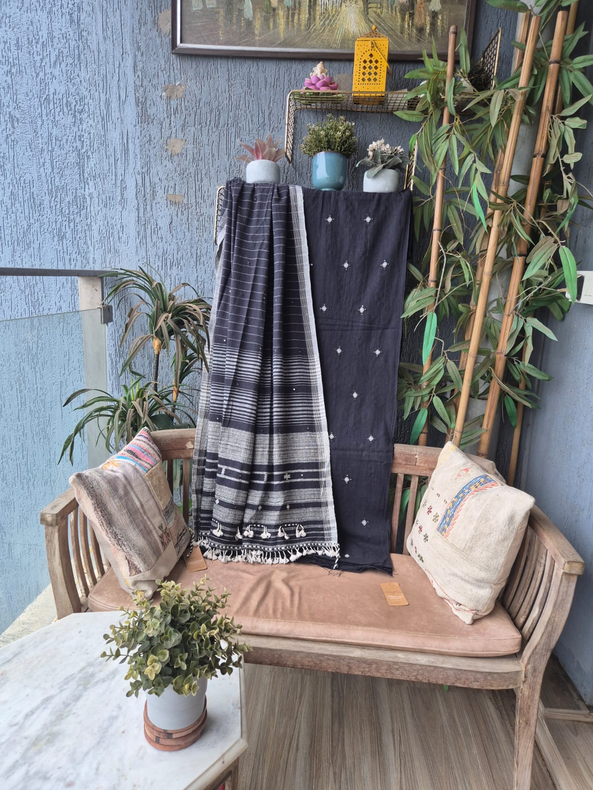 Black Kala Cotton Kutchi Weave Suit