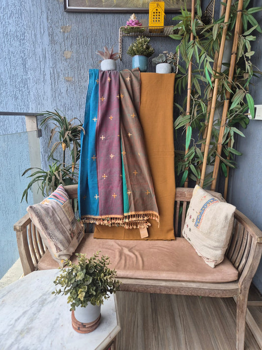 Brown with Multi color Kala Cotton Kutchi Weave Suit