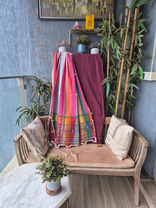 Burgundy Kala Cotton Kutchi Weave Suit